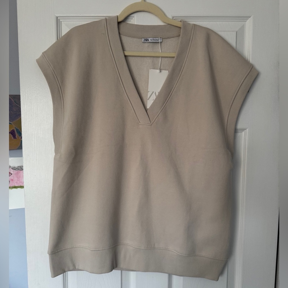 Zara Plush Beige V-Neck Vest / Sleeveless Top
